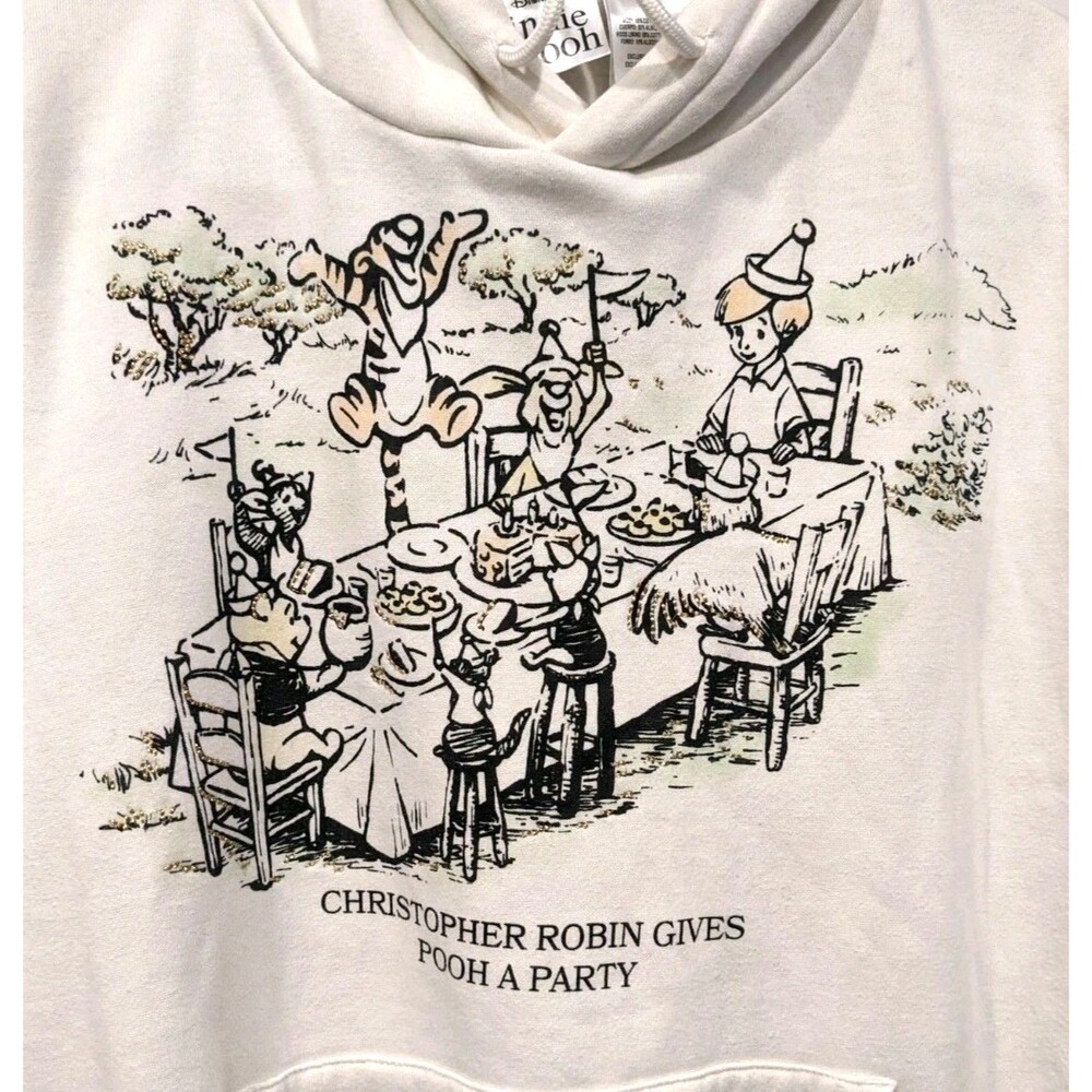 Disney Winnie the Pooh Hoodie Cream Vintage Style Large